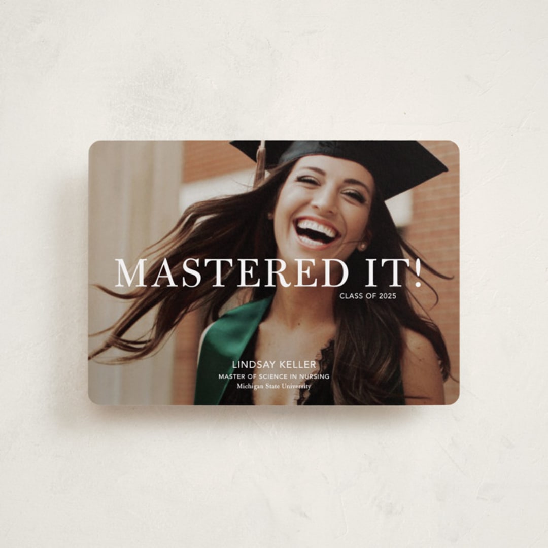 "Mastered It" - Graduation Announcements in Snow by Stacie Stankos - Front