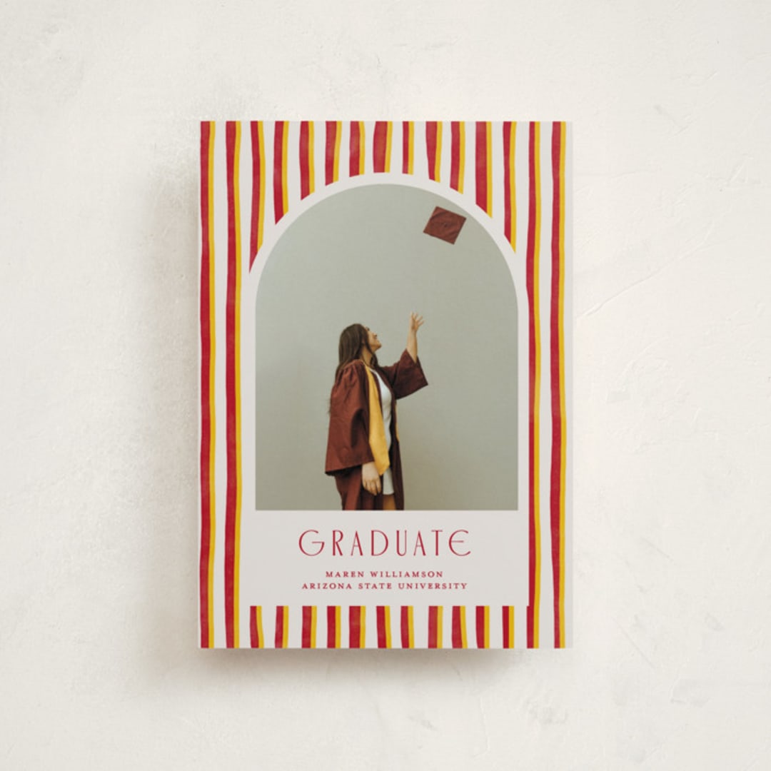 "Grad Stripes" - Graduation Announcements in Rose & Sunflower by Anna Elder - Front