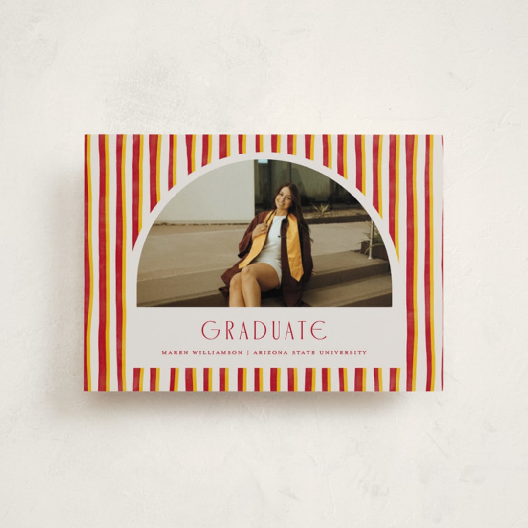 "Grad Stripes" - Graduation Announcements in Rose & Sunflower by Anna Elder - Front