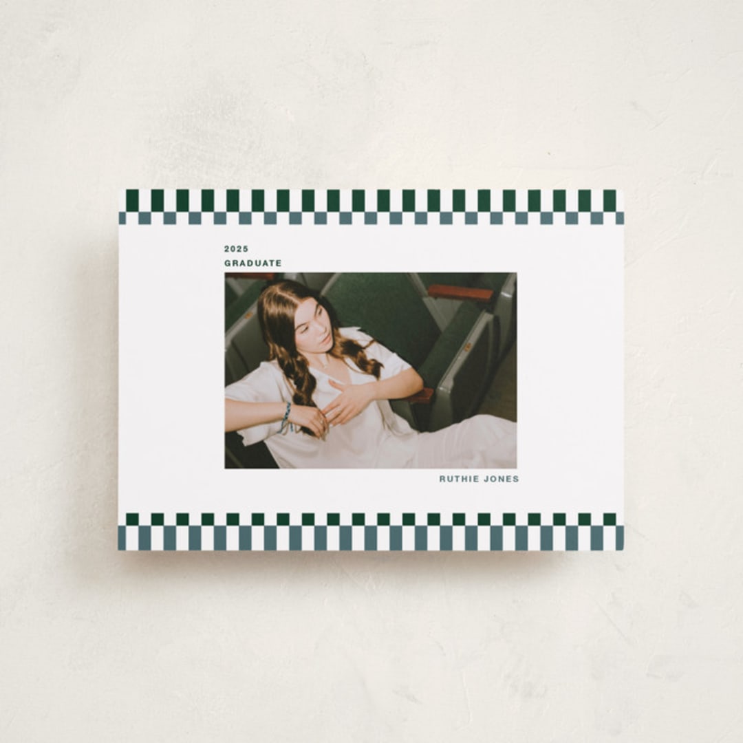 "Checked Out" - Graduation Announcements in Pine by Rachel Cassel - Front
