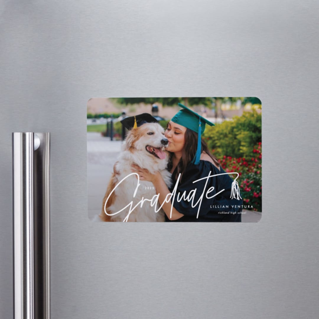 "Tassled T" - Graduation Announcements in Snow by Lauren Chism - Magnet Front