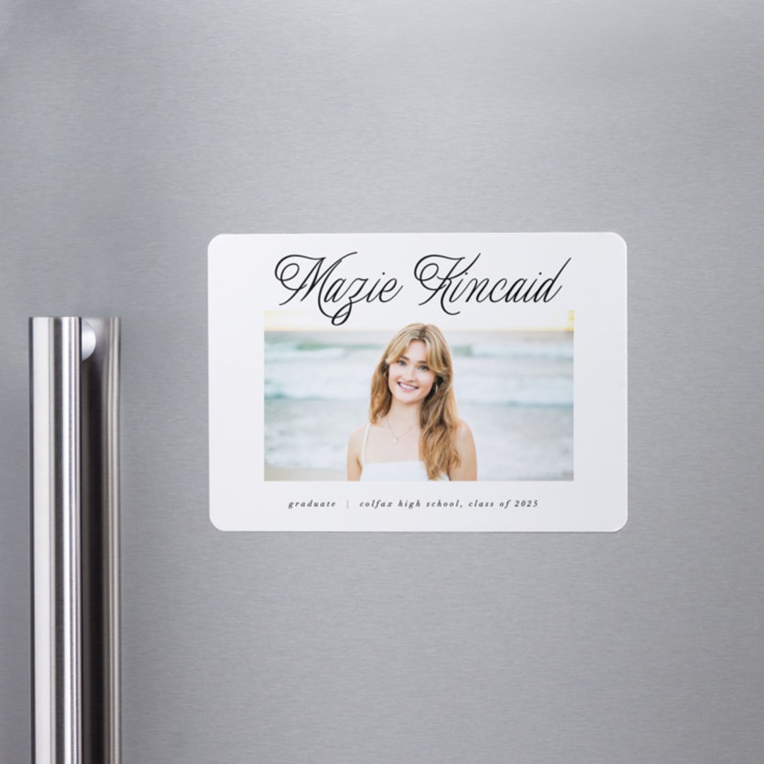 "Minimal Flourish" - Graduation Announcements in Noir by AK Graphics - Magnet Front