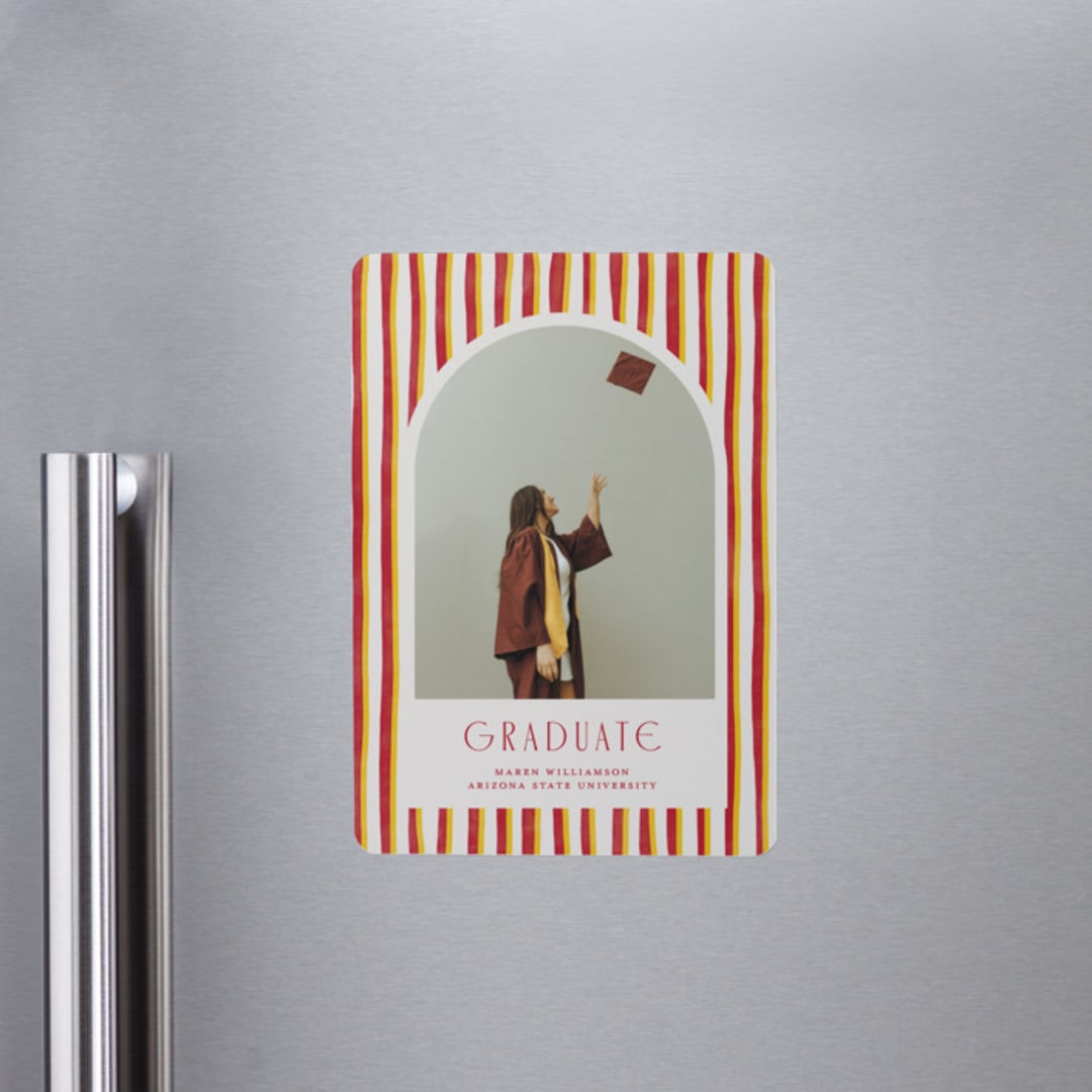 "Grad Stripes" - Graduation Announcements in Rose & Sunflower by Anna Elder - Magnet Front