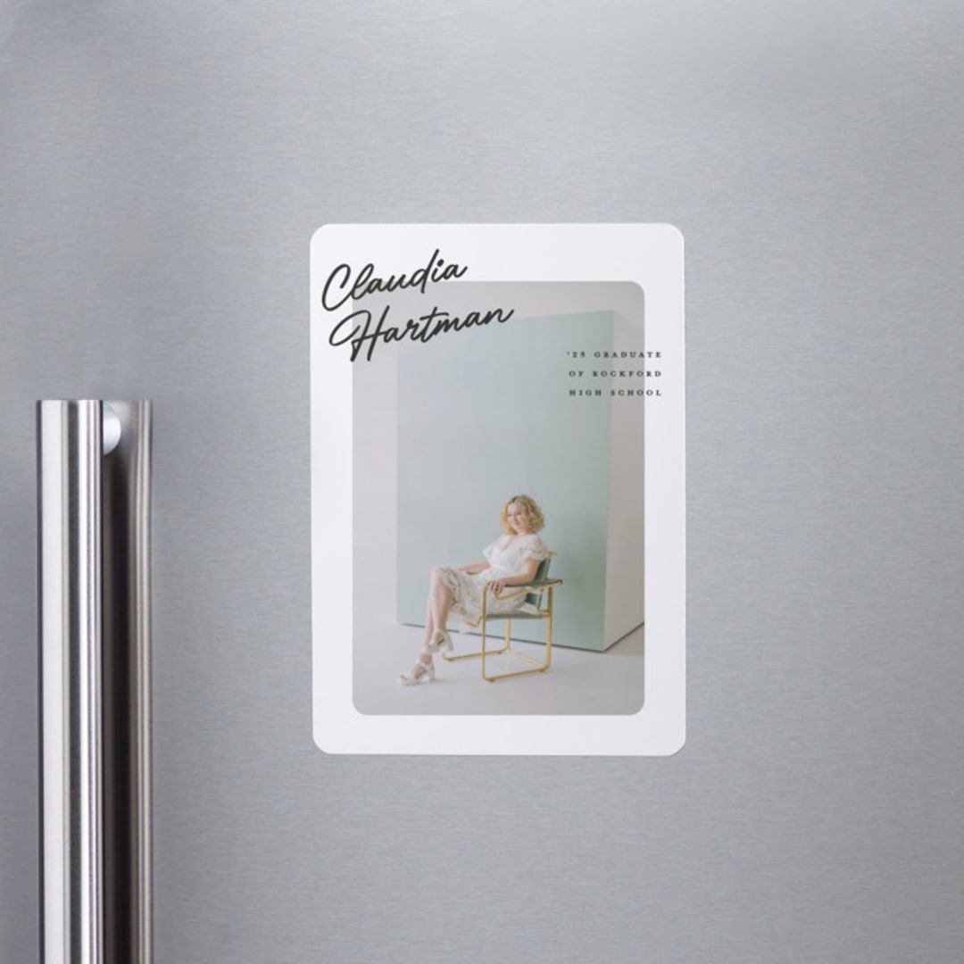 "Jot" - Graduation Announcements in Snow by Pixel and Hank - Magnet Front