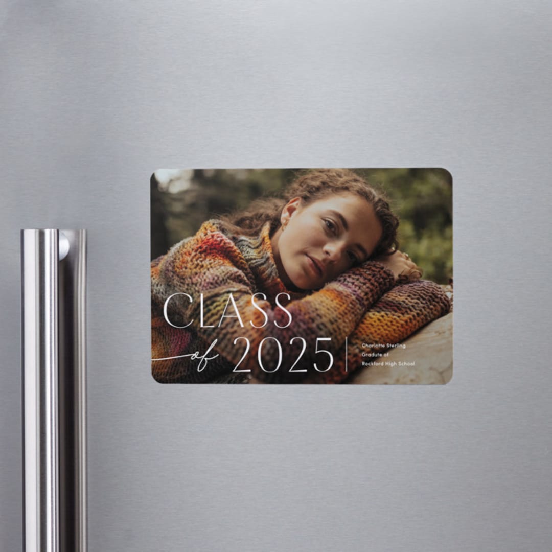 "Contemplate" - Graduation Announcements in Snowberry by Pixel and Hank - Magnet Front