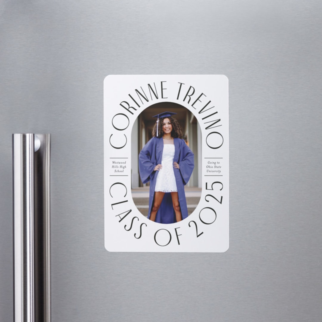 "Well Rounded" - Graduation Announcements in Classic White by Cindy Reynolds - Magnet Front