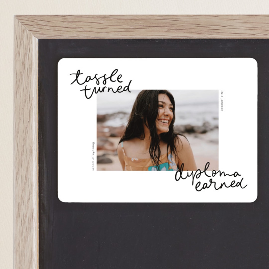 "Tassel turned, diploma earned" - Graduation Announcements in Noir by Abbigail Lim - Magnet Front