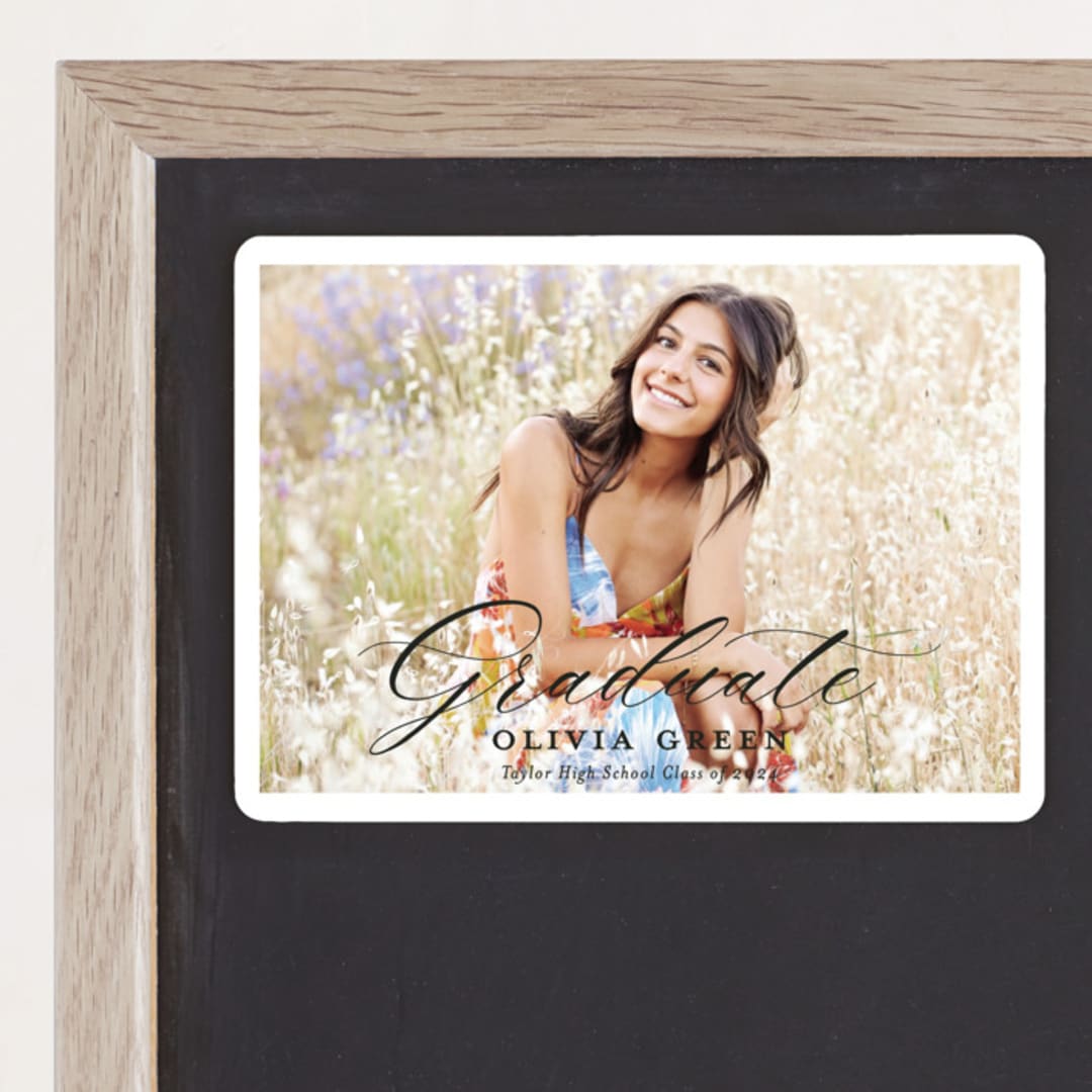 "portrait script" - Graduation Announcements in Onyx by Sarah Curry - Magnet Front