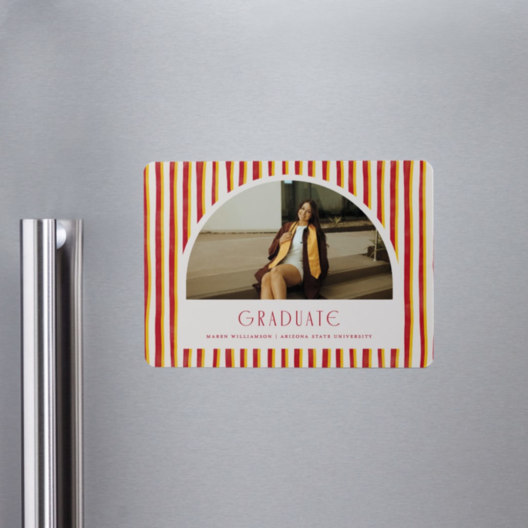 "Grad Stripes" - Graduation Announcements in Rose & Sunflower by Anna Elder - Magnet Front