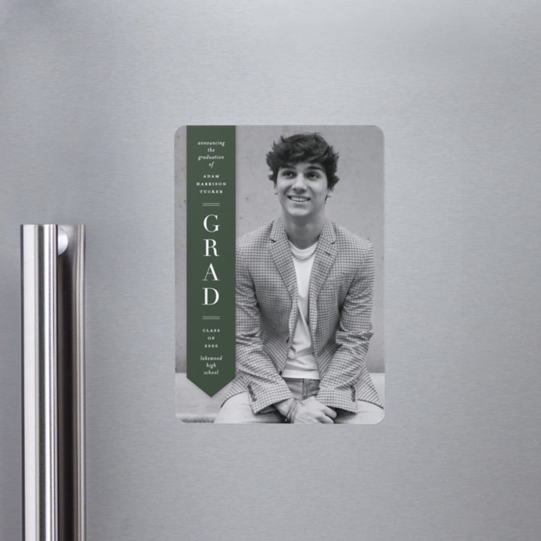 "Classic Sash" - Graduation Announcements in Pine by Lauren Chism - Magnet Front