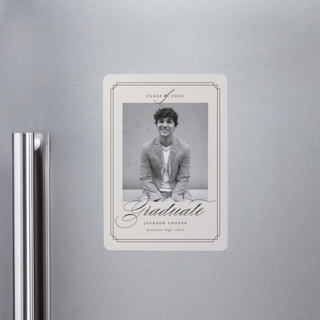 "Refined Grad" - Graduation Announcements in Taupe by Ashley Iwafuchi - Magnet Front