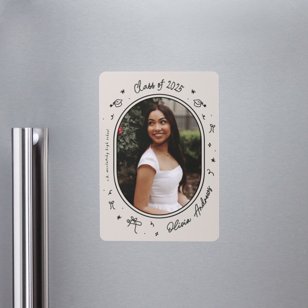 "Illustrated Grad" - Graduation Announcements in Onyx by Ashley Iwafuchi - Magnet Front