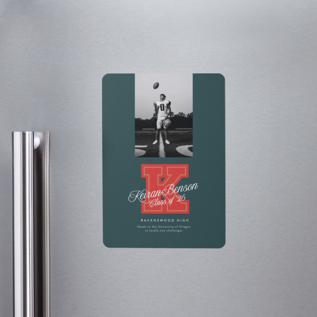 "Varsity Initial" - Graduation Announcements in Forest by Leia Matt - Magnet Front