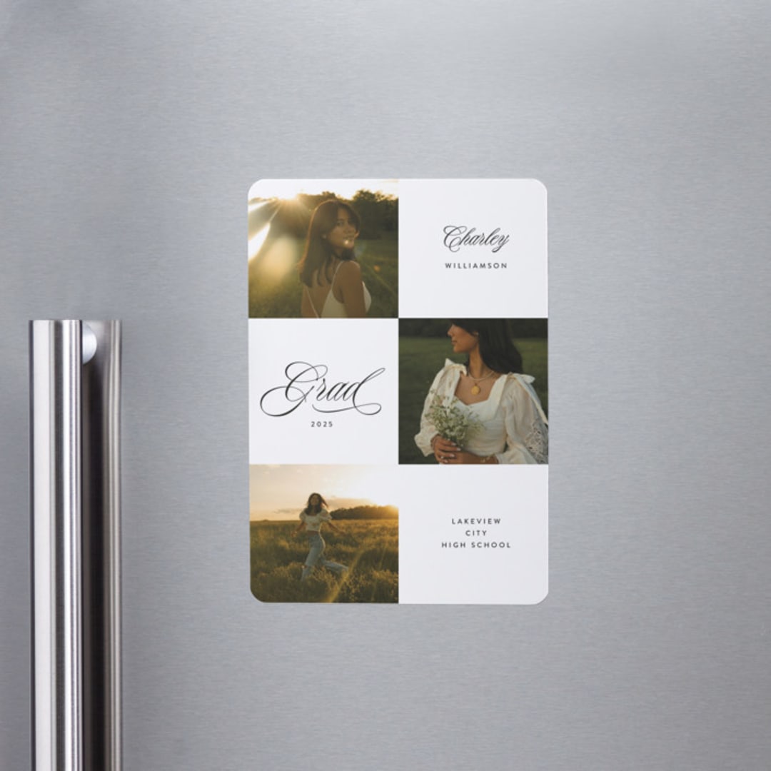 "Checked" - Graduation Announcements in Cotton by Kate Ahn - Magnet Front