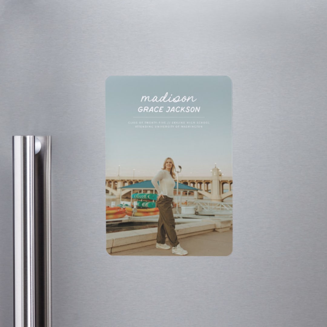 "Handwritten Stack" - Graduation Announcements in Snow by Stephanie Heinrich Godbout - Magnet Front