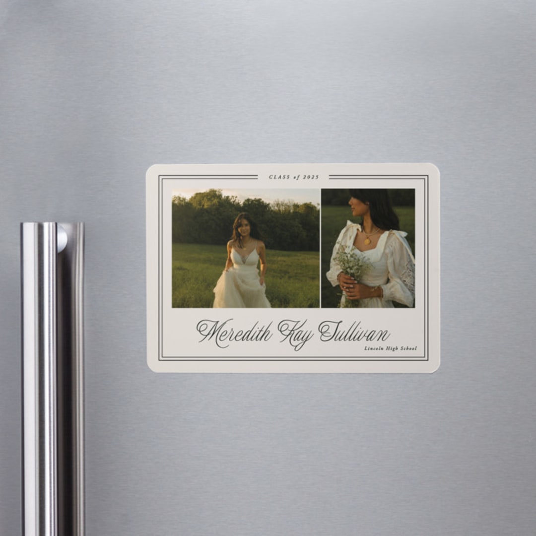 "Timeless Border" - Graduation Announcements in Almond by Brianne Larsen - Magnet Front