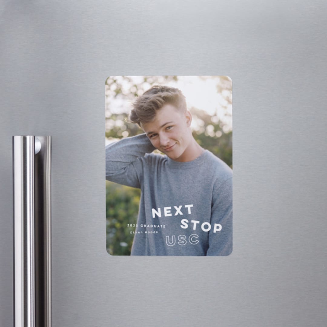 "next stop" - Graduation Announcements in Pearl by Sara Hicks Malone - Magnet Front