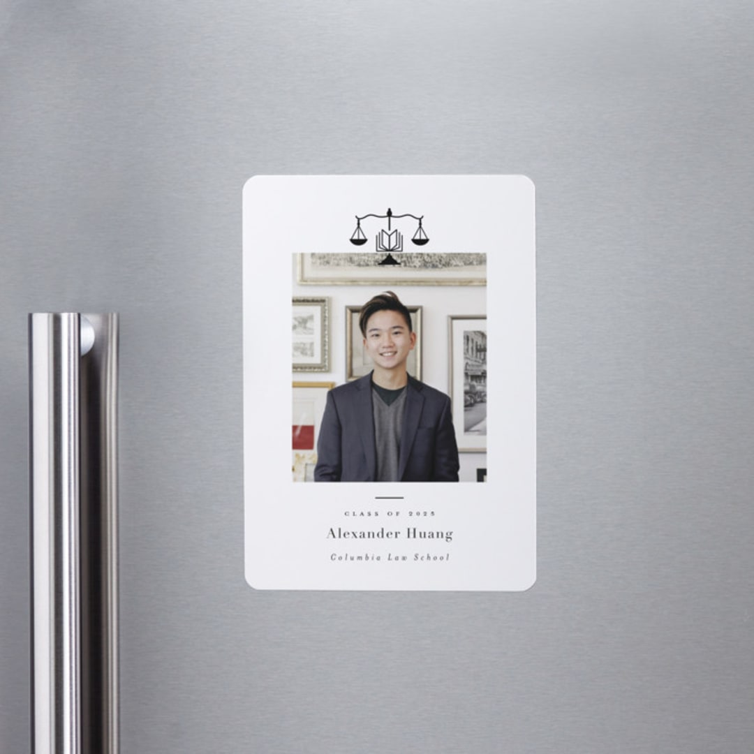 "Scales of Justice" - Graduation Announcements in Ink by Hudson meet Rose - Magnet Front