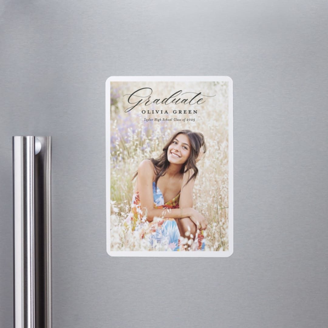 "portrait script" - Graduation Announcements in Onyx by Sarah Curry - Magnet Front