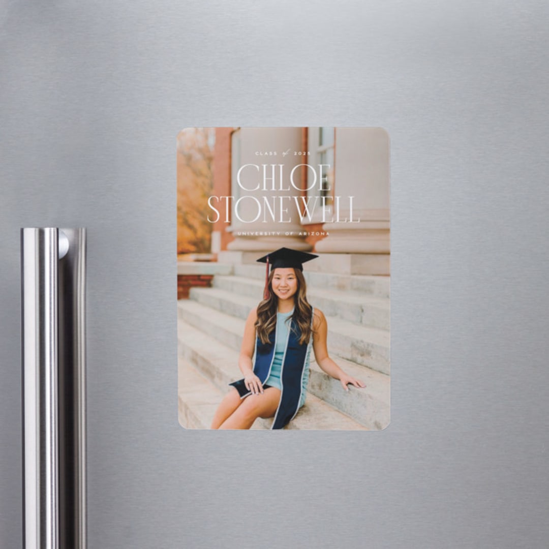 "Modern Serif" - Graduation Announcements in Snow by Ellen Schlegelmilch - Magnet Front