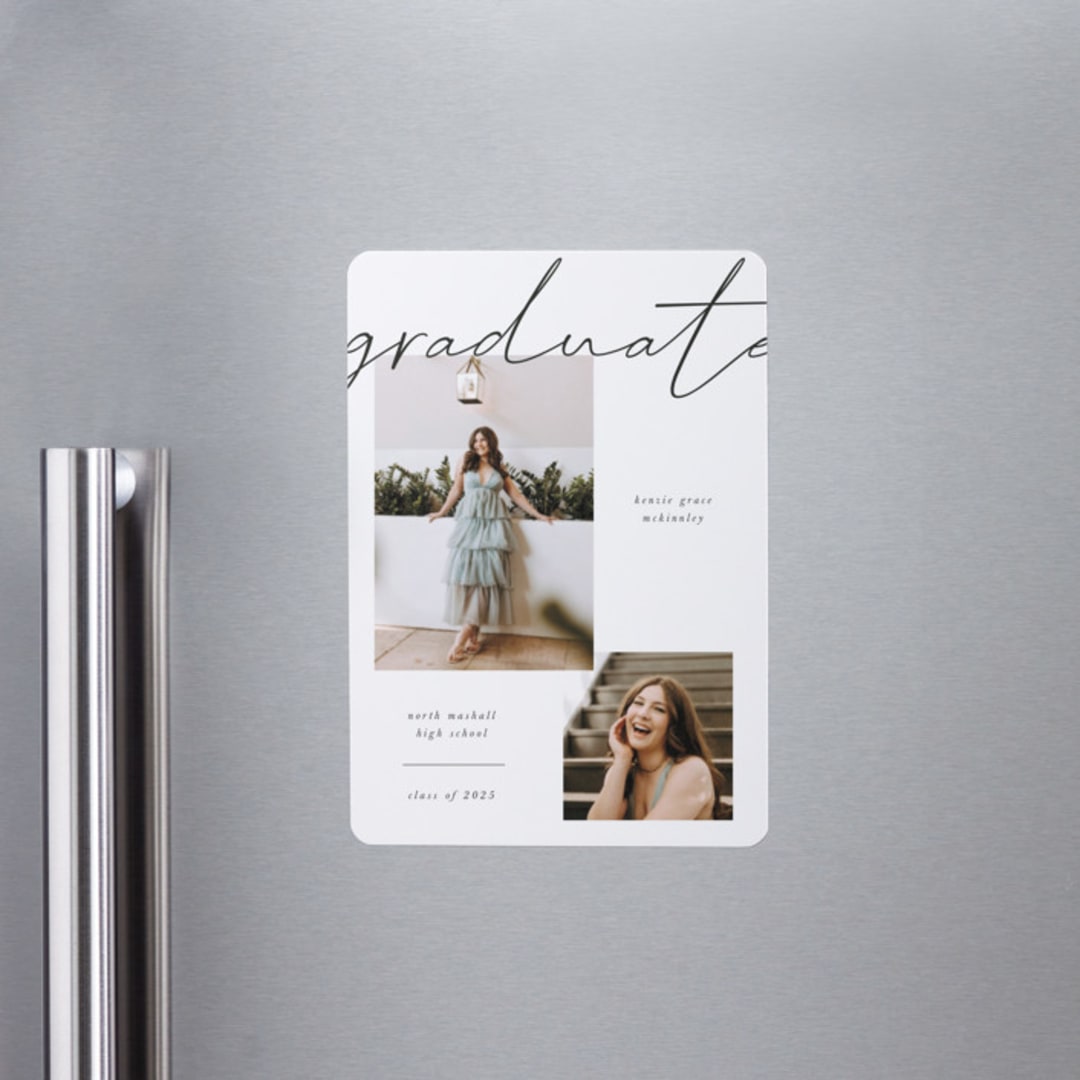 "Simple + Script" - Graduation Announcements in Chalkboard by Kelly Watkins - Magnet Front