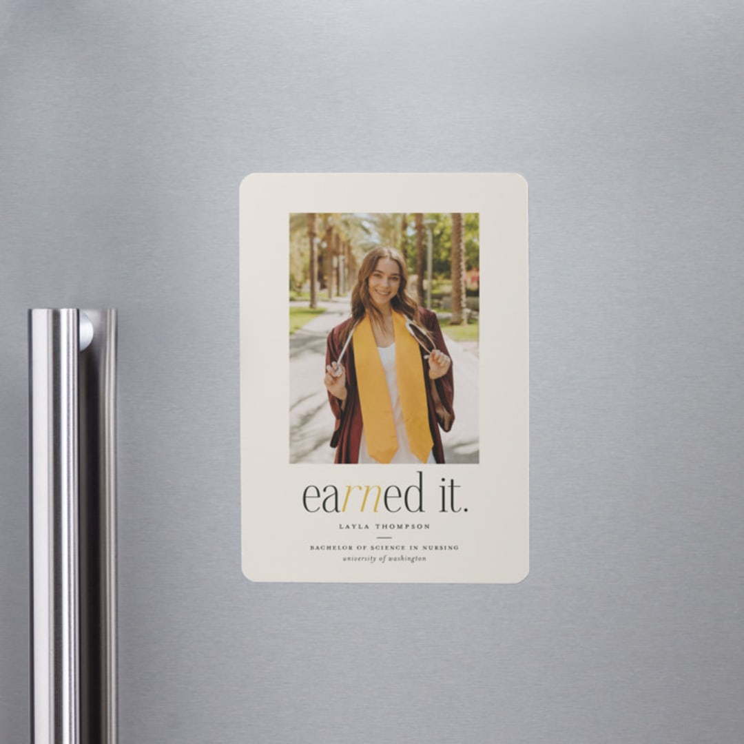 "Earned It" - Graduation Announcements in Marigold by Louise Kay - Magnet Front