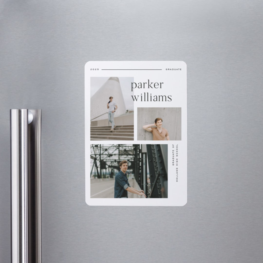 "Margins" - Graduation Announcements in Onyx by Pixel and Hank - Magnet Front