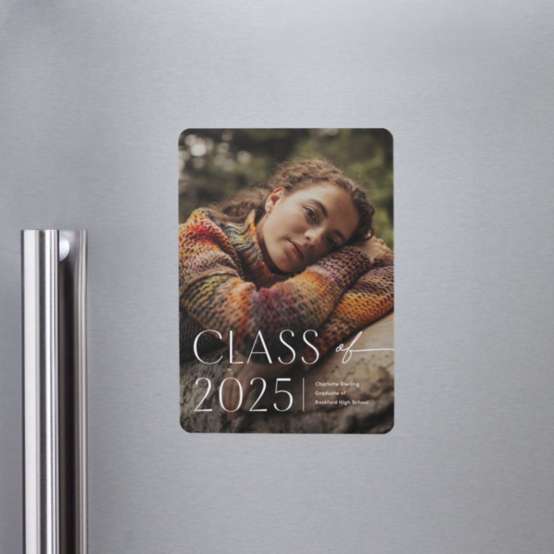 "Contemplate" - Graduation Announcements in Snowberry by Pixel and Hank - Magnet Front