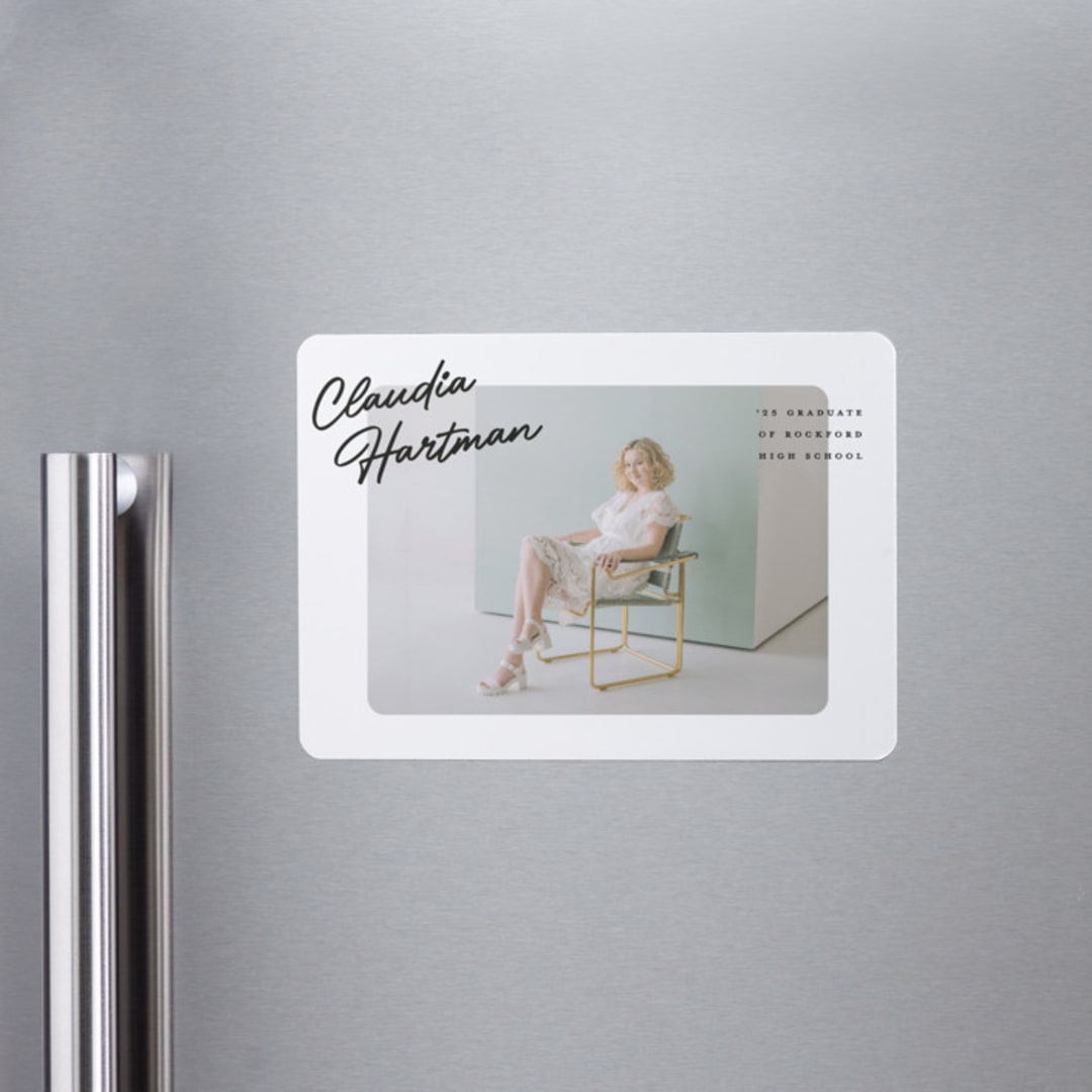 "Jot" - Graduation Announcements in Snow by Pixel and Hank - Magnet Front