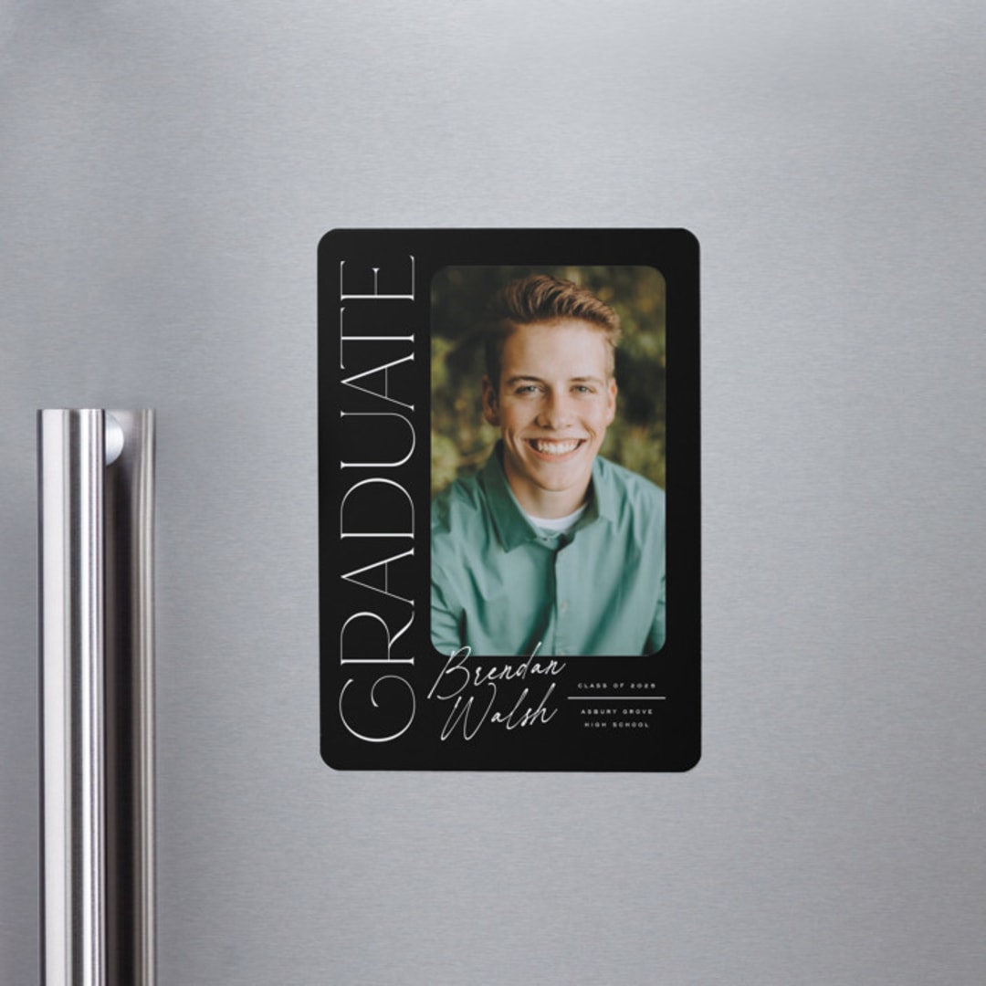 "Distinguished" - Graduation Announcements in Eclipse by Everett Paper Goods - Magnet Front