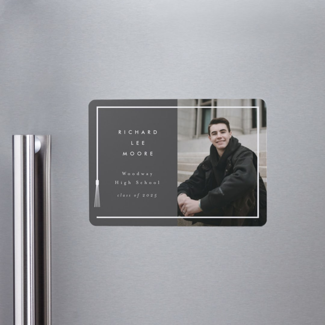 "Tassel Framed" - Graduation Announcements in Charcoal by AK Graphics - Magnet Front