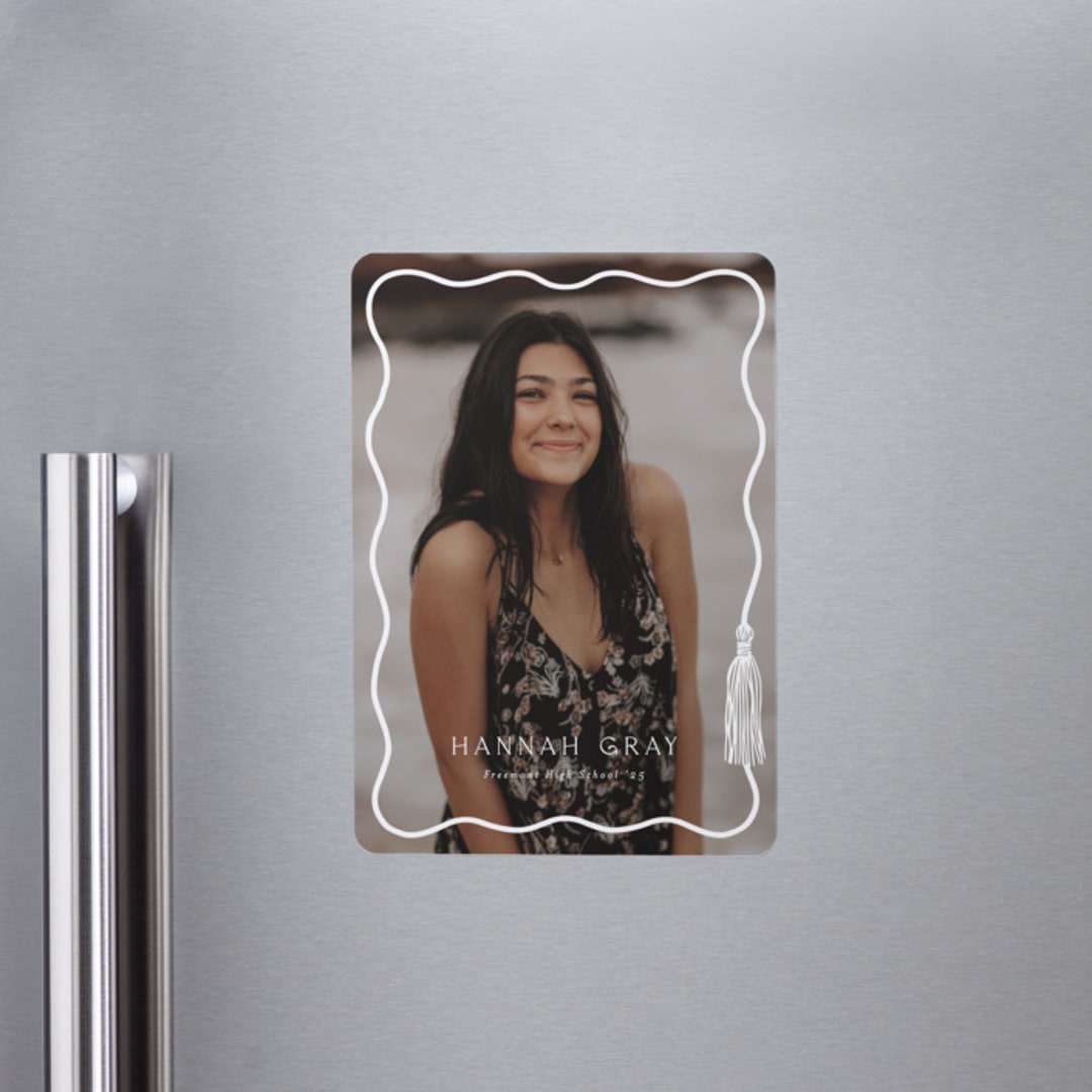 "Tassel Scallop" - Graduation Announcements in Snow by Susan Zinader - Magnet Front