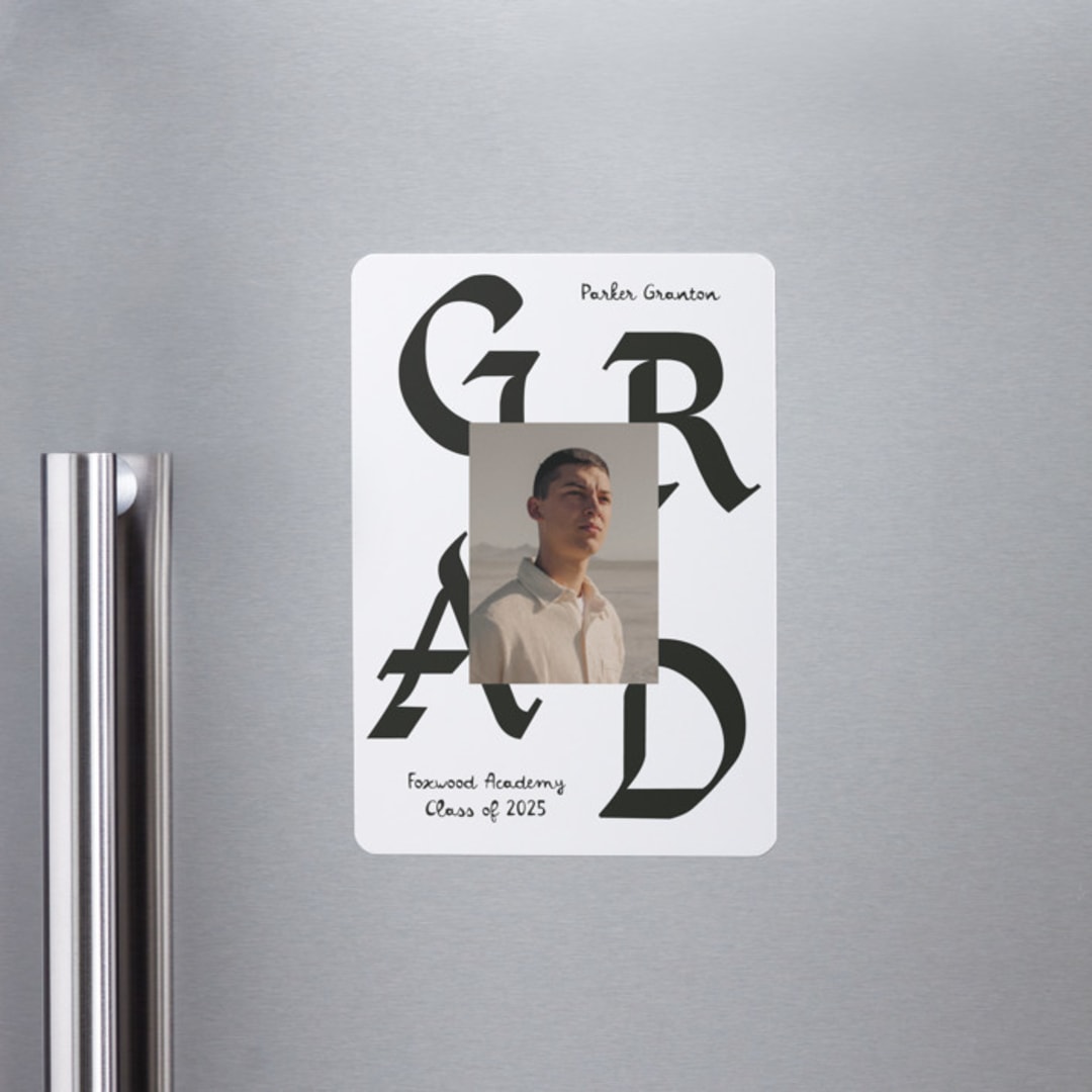 "Calligraphic Ink" - Graduation Announcements in Cotton by Chryssi Tsoupanarias - Magnet Front
