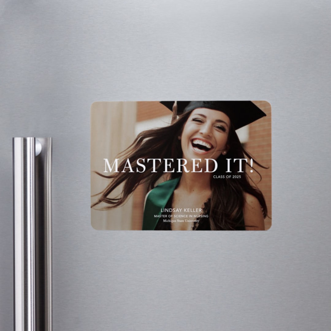 "Mastered It" - Graduation Announcements in Snow by Stacie Stankos - Magnet Front