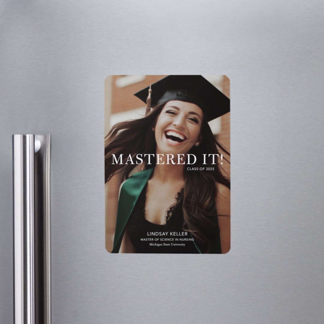 "Mastered It" - Graduation Announcements in Snow by Stacie Stankos - Magnet Front