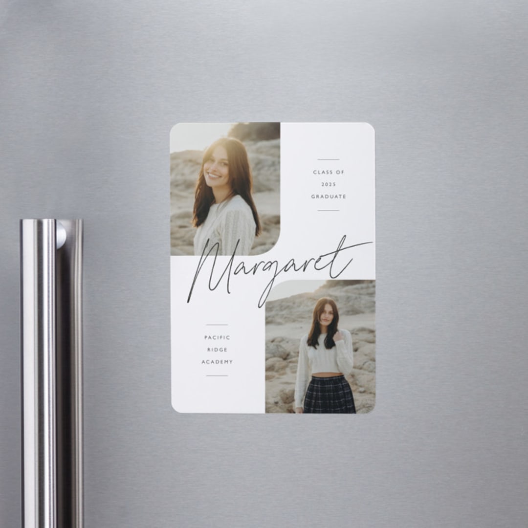 "Rounded Double" - Graduation Announcements in Cotton by Carolyn MacLaren - Magnet Front