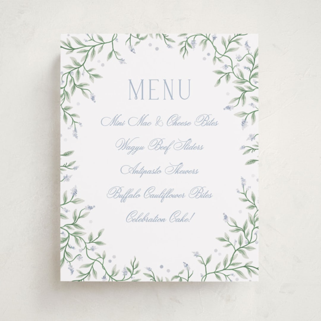 "Wisteria" - Graduation Menu Signs in Periwinkle by Kristen Smith - Front
