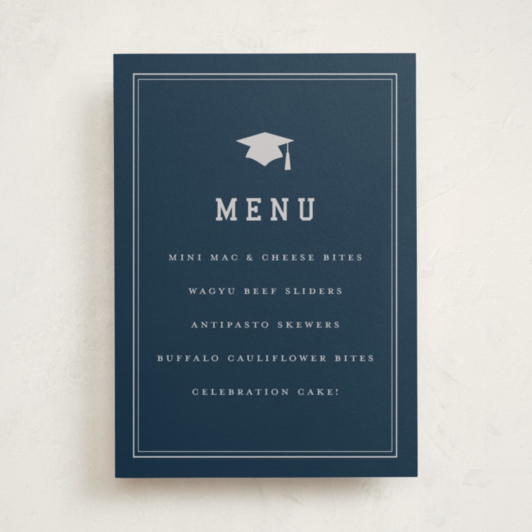 "grad ribbon" - Graduation Menu Signs in Navy by Sarah Curry - Front