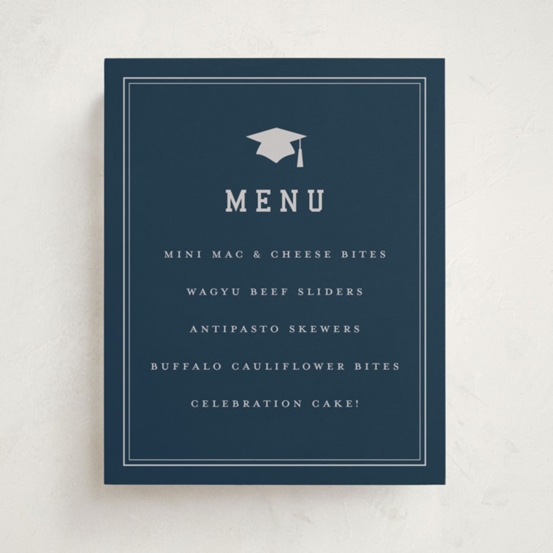"grad ribbon" - Graduation Menu Signs in Navy by Sarah Curry - Front