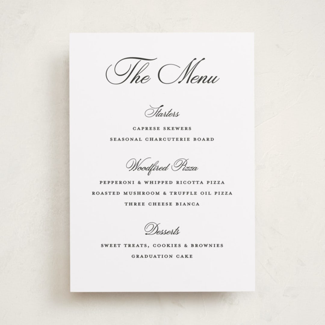 "Tassel Type" - Graduation Menu Signs in Snow by Pixel and Hank - Front