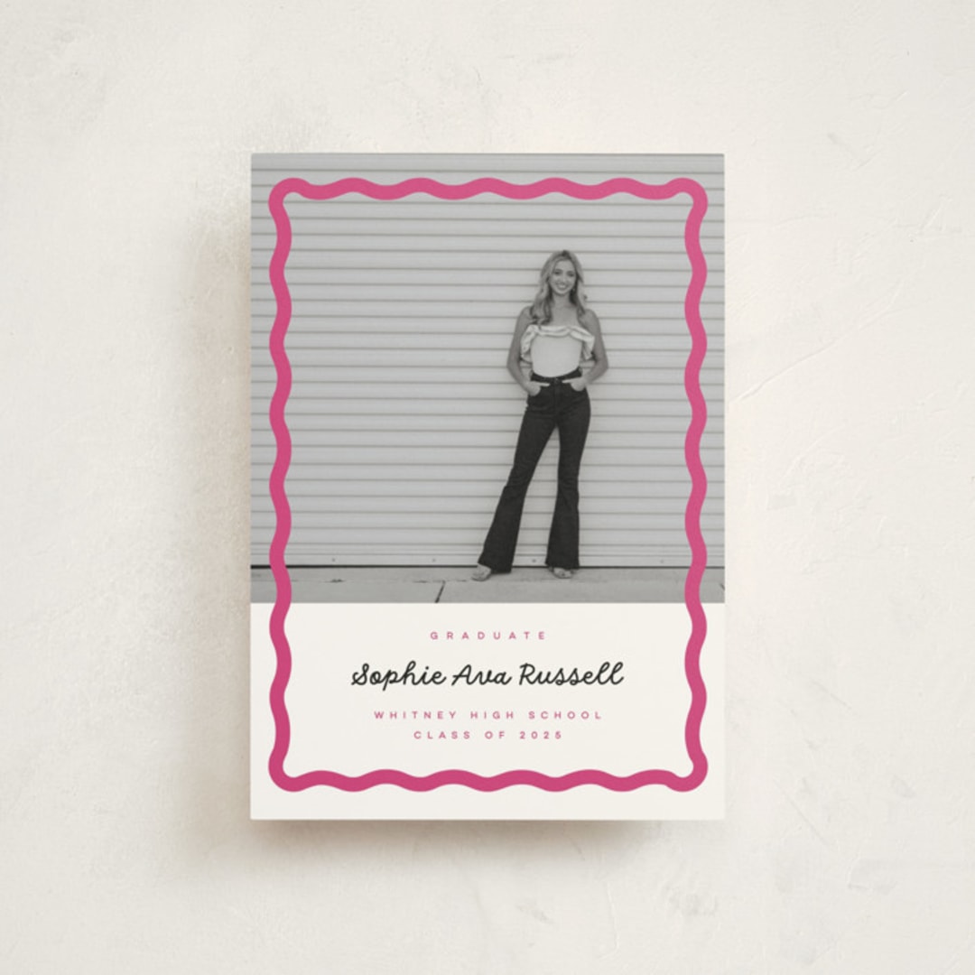 "wavy border" - Graduation Announcements in Bubblegum by Emily Sabol Goss - Front
