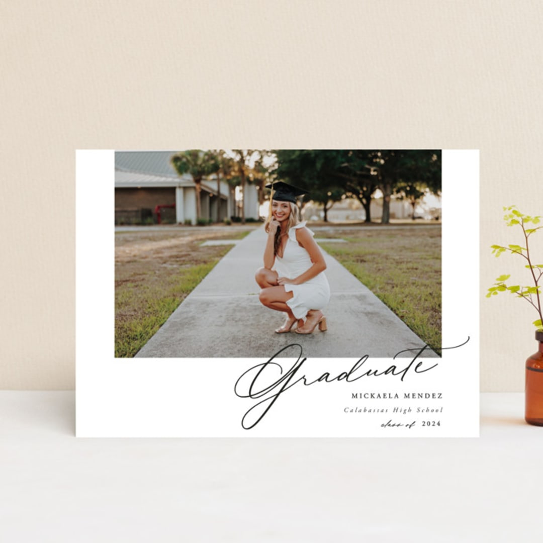 "Minimal Script" - Graduation Announcements in Obsidian by Kamala Nahas - Front