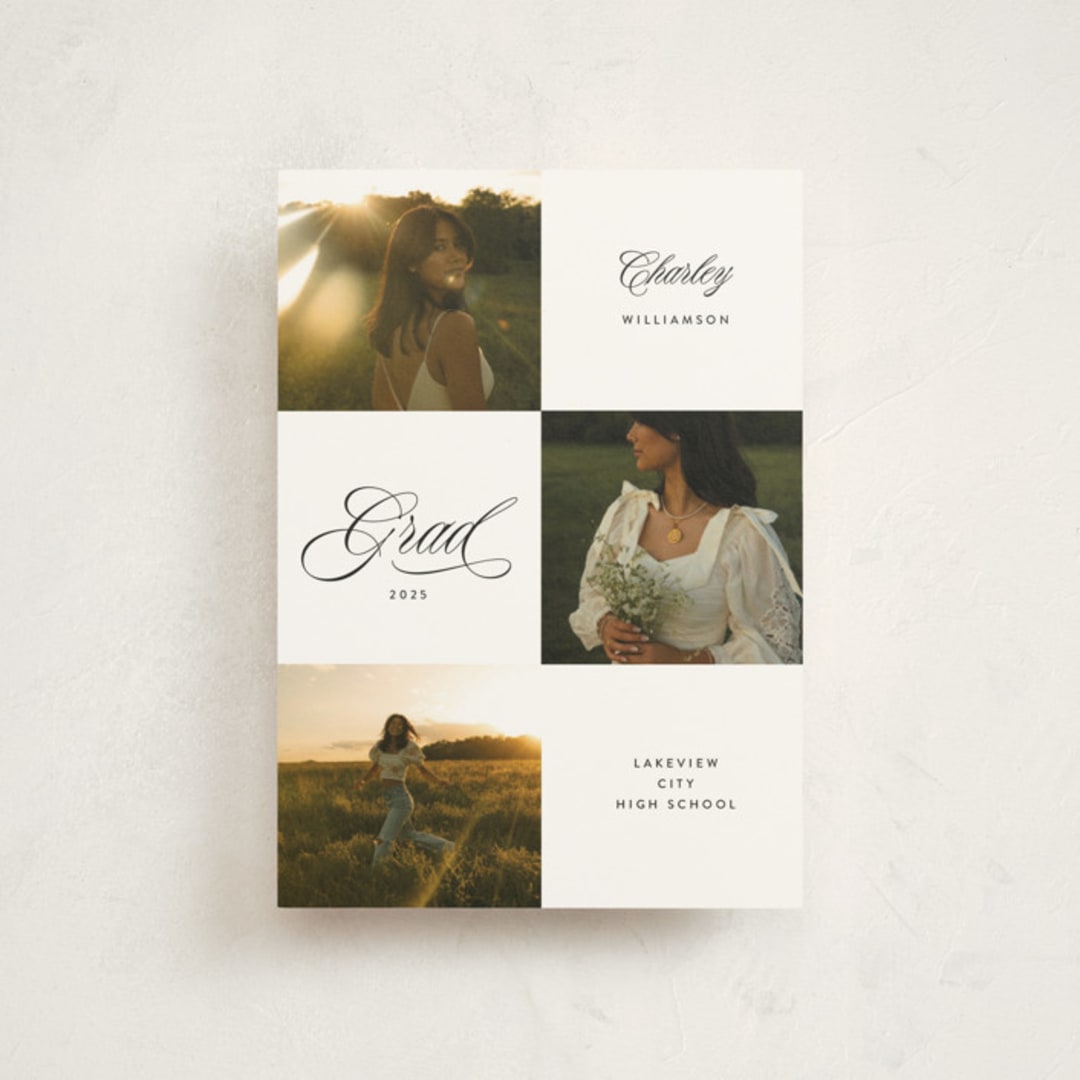 "Checked" - Graduation Announcements in Cotton by Kate Ahn - Front