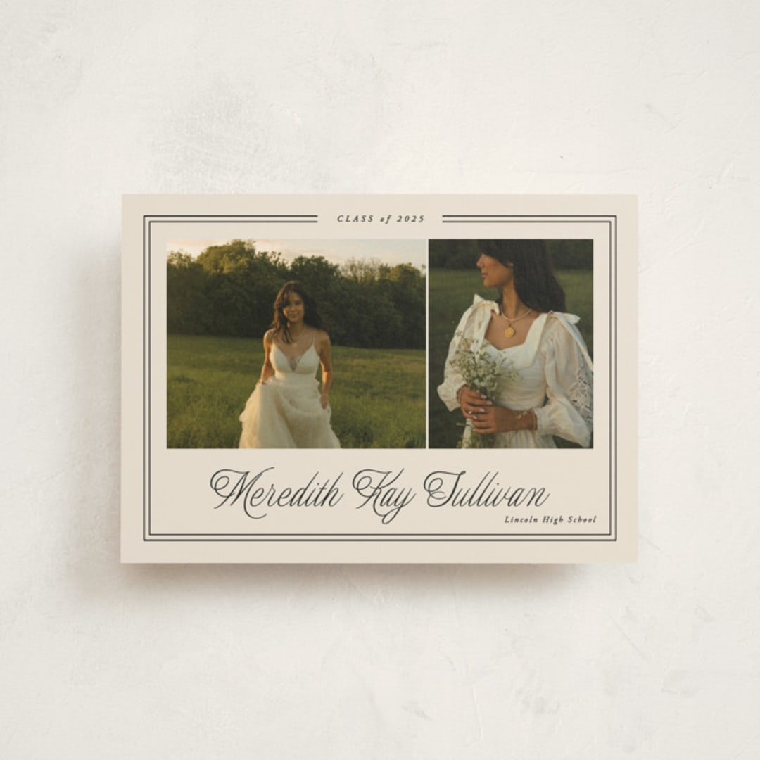 "Timeless Border" - Graduation Announcements in Almond by Brianne Larsen - Front