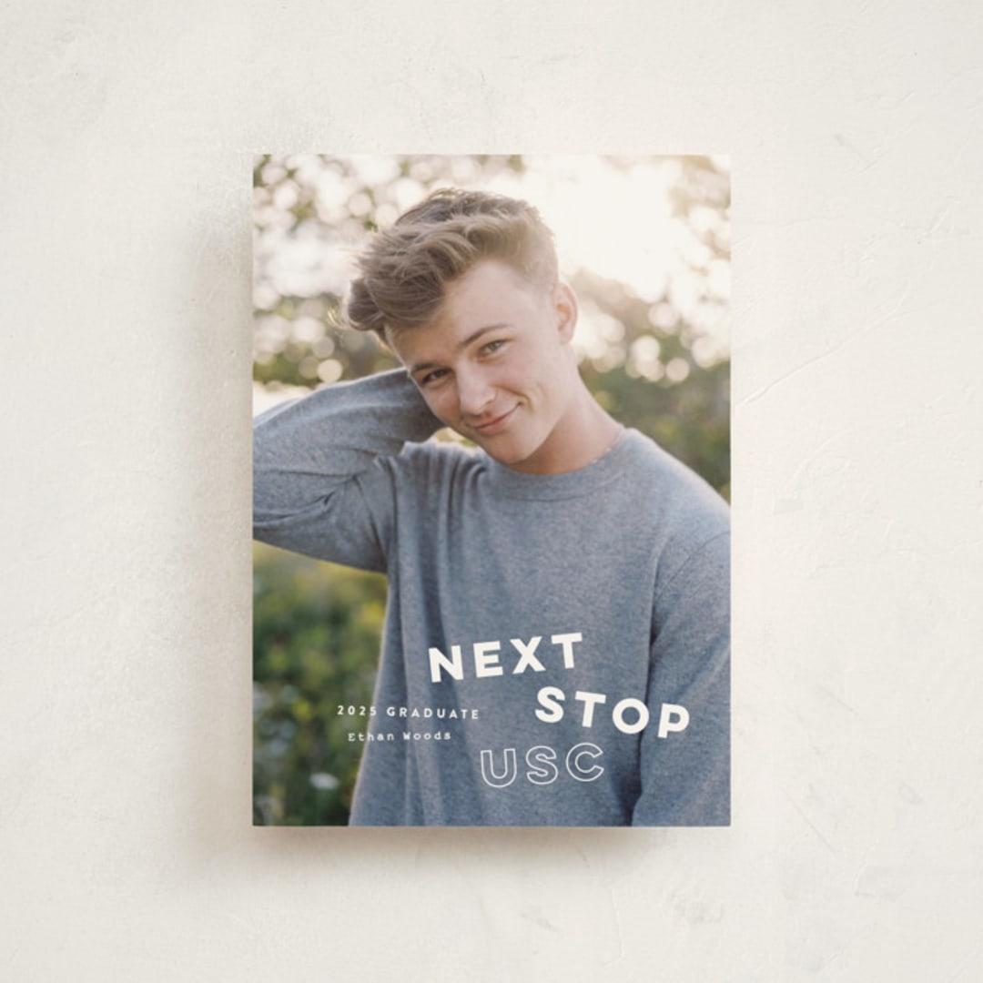 "next stop" - Graduation Announcements in Pearl by Sara Hicks Malone - Front