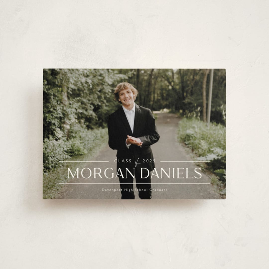 "Grad in Overlay" - Graduation Announcements in Eggshell by Carolyn MacLaren - Front
