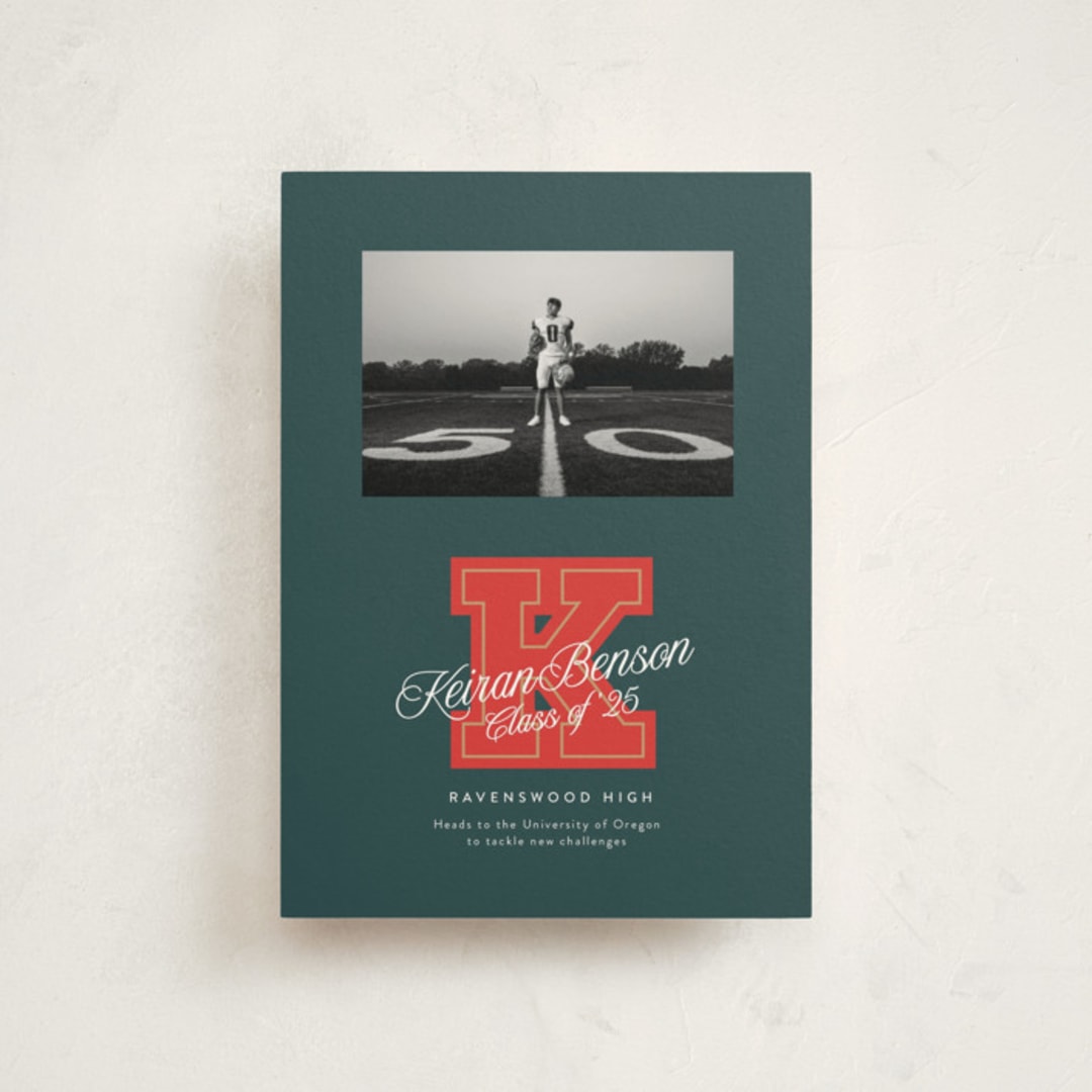 "Varsity Initial" - Graduation Announcements in Forest by Leia Matt - Front