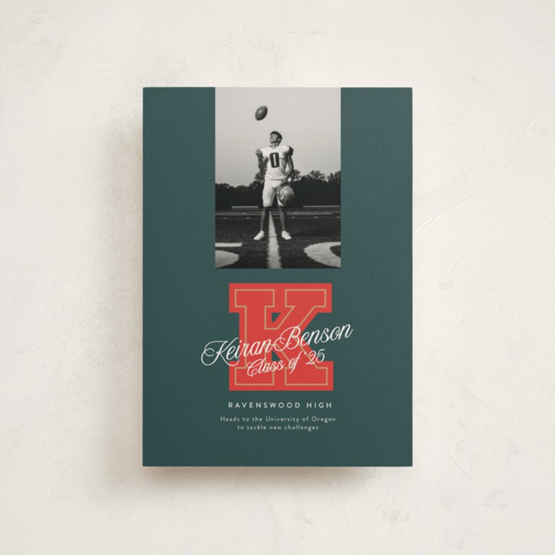 "Varsity Initial" - Graduation Announcements in Forest by Leia Matt - Front