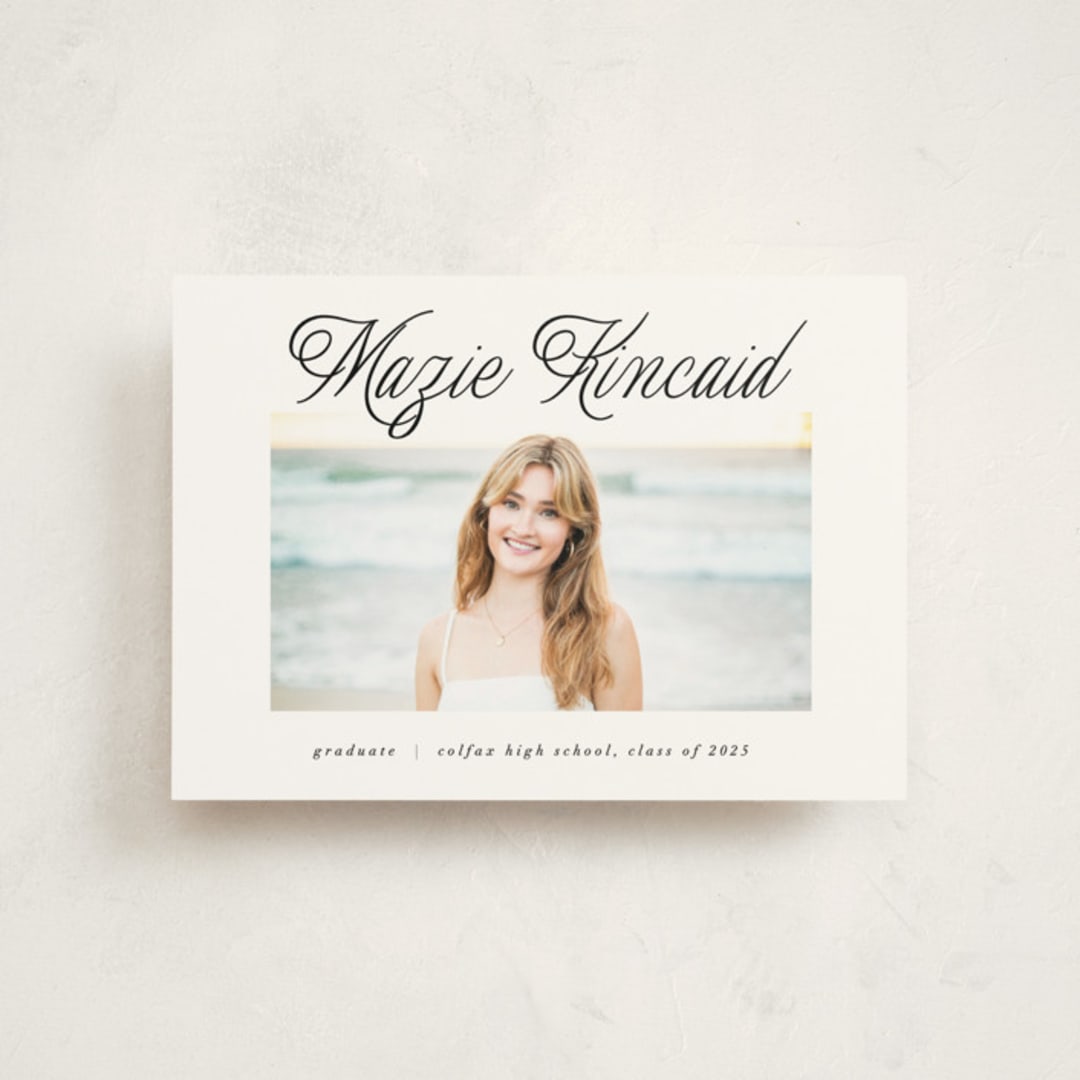 "Minimal Flourish" - Graduation Announcements in Noir by AK Graphics - Front