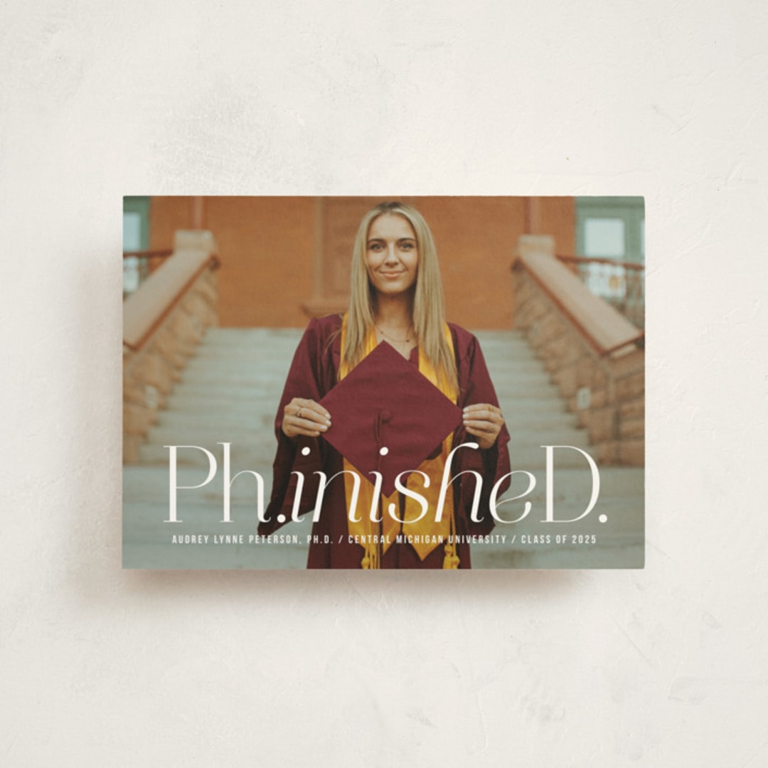 "Ph.inisheD." - Graduation Announcements in Cloud by Heather Schertzer - Front